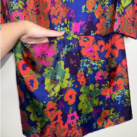 J.Crew Silk Jules Dress Blue Ashbury Floral Shift Long Sleeve Pockets 00 - Picture 5 of 8